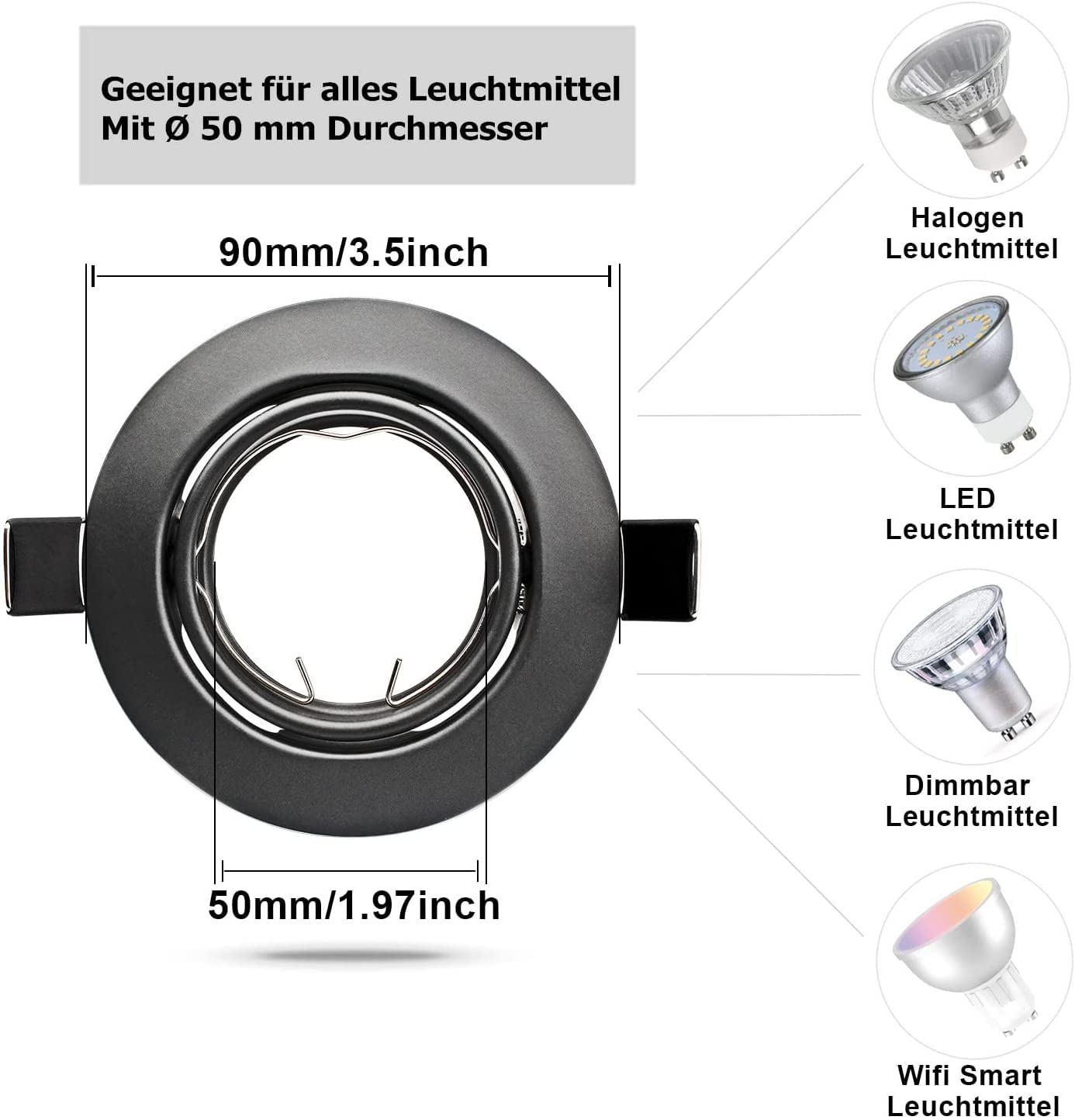 Allesgute 20er LED Einbaustrahler GU10 Set Schwenkbar 230V Einbauleuchten Einbaurahmen Rund Matt Schwarz LED Spot 68mm Lochdurchmesser inkl. GU10 Fassung für Lampe oder Halogen