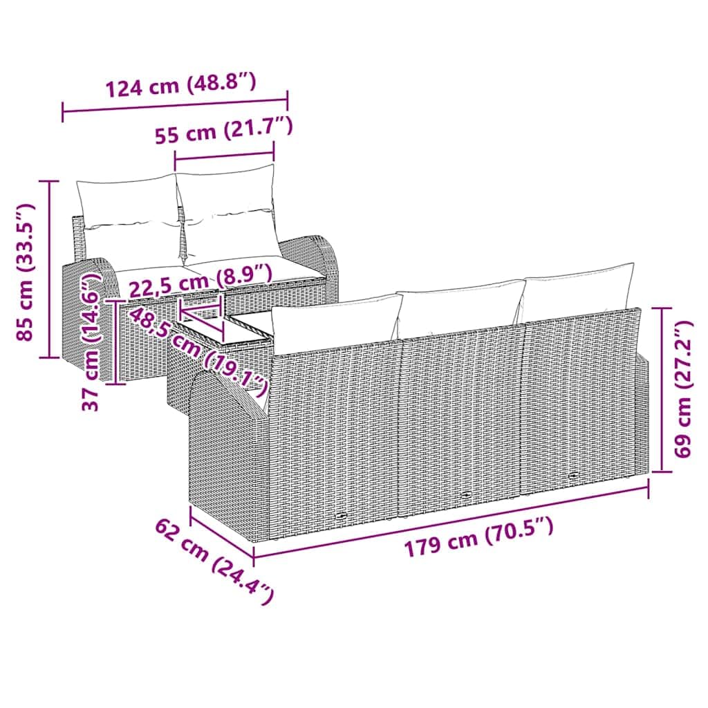 Set Divano da Giardino Modulare 6 Pezzi in Polyrattan Grigio | Salotto da esterno componibile con tavolo e cuscini imbottiti per arredare il terrazzo o il patio.