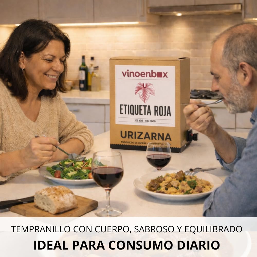 Vinoenbox – Vino Tinto Etiqueta Roja Bag in Box 15 Litros | Tempranillo intenso, goloso y toque de madera | Grifo antigoteo | Equivale a 20 bot.