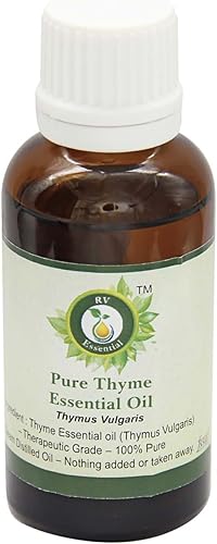 R V Essential Aceite esencial de tomillo puro, 0.2 fl oz (0.169 oz)- Thymus Vulgaris (grado terapéutico 100% puro y natural)