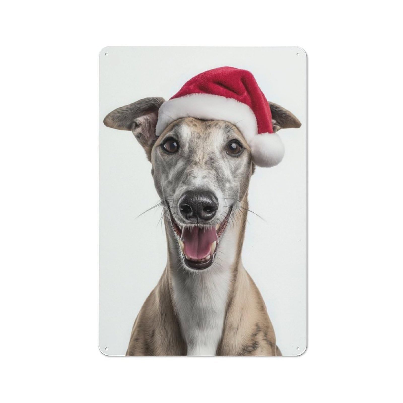 Junmoney Greyhound Dog With Santa Hat Retro Tin Wall Plaque 30X20cm For Dining Room Or Kitchen, For Home Decor Collectors
