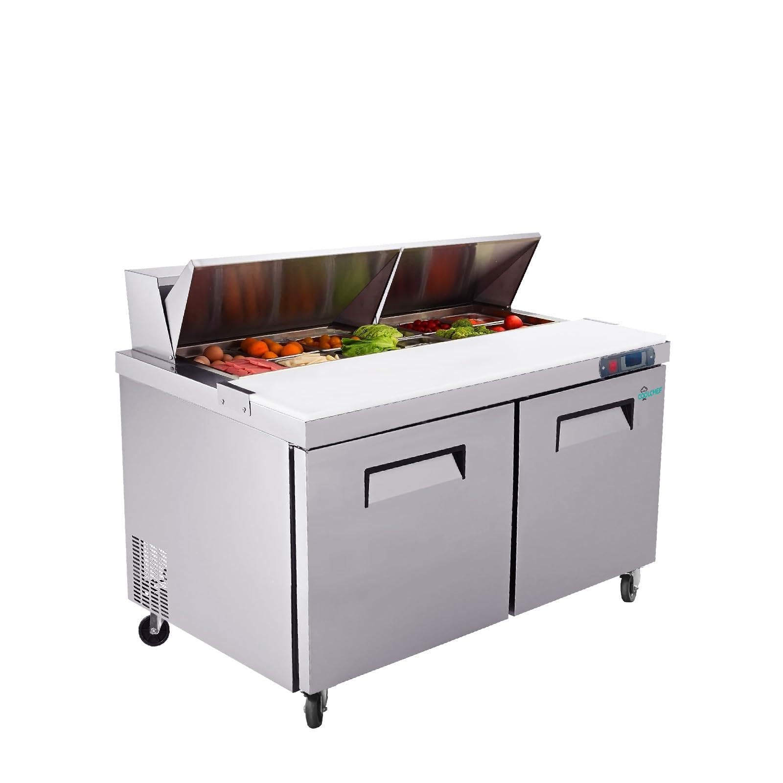 60" Coolchef Mega Top Refrigerated Sandwich Prep Table.Commercial-Grade ETL, NSF &amp; DOE Certified.Energy-Saving &amp; Easy to Maintain.Stainless Steel Construction