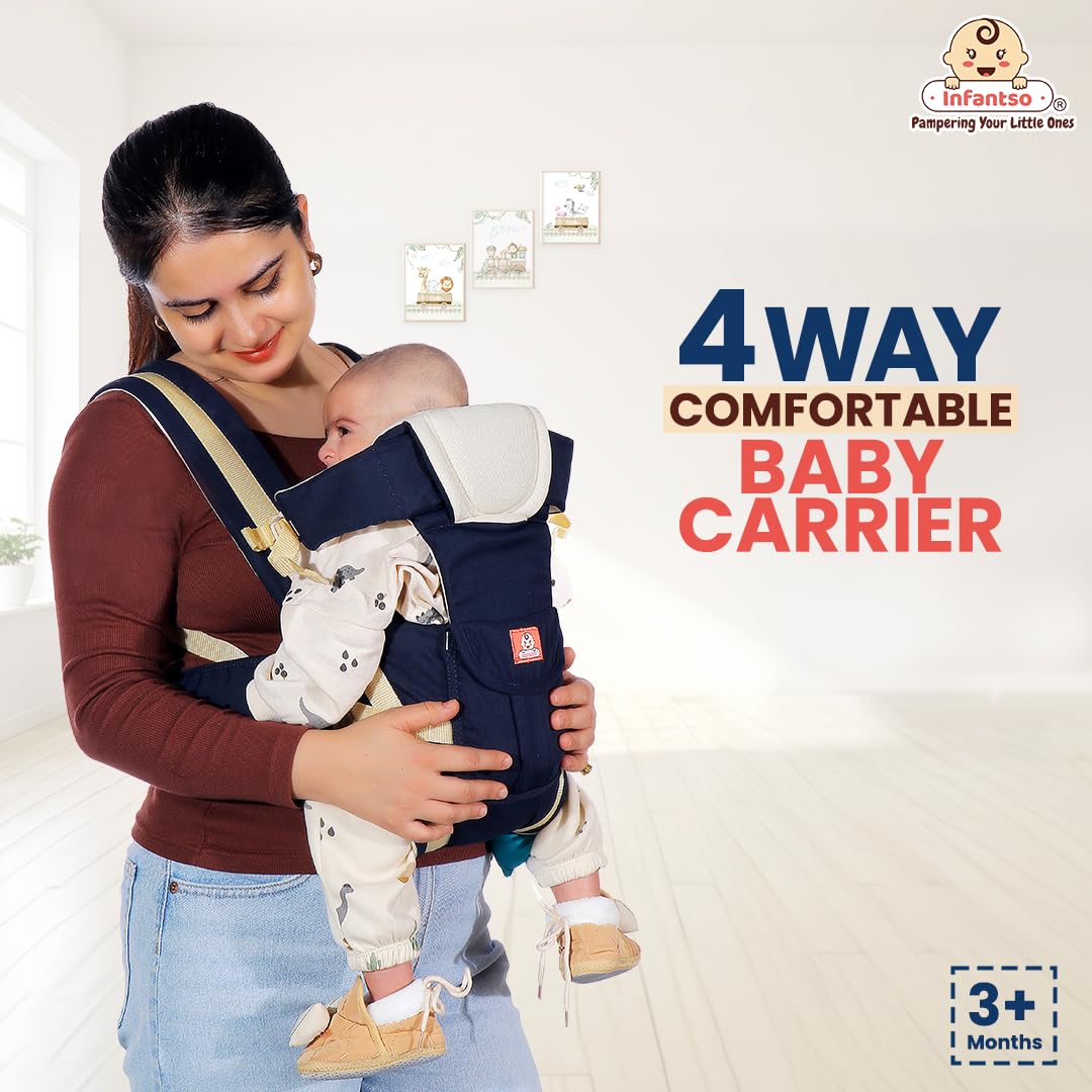 Infantso 4-Way Baby Carrier with 4 Carry Positions, Baby Carrier for 3 to 24 Months, Adjustable Baby Carrying Bag for New-Born to Toddler Carrier, Max Weight Up to 15 Kgs