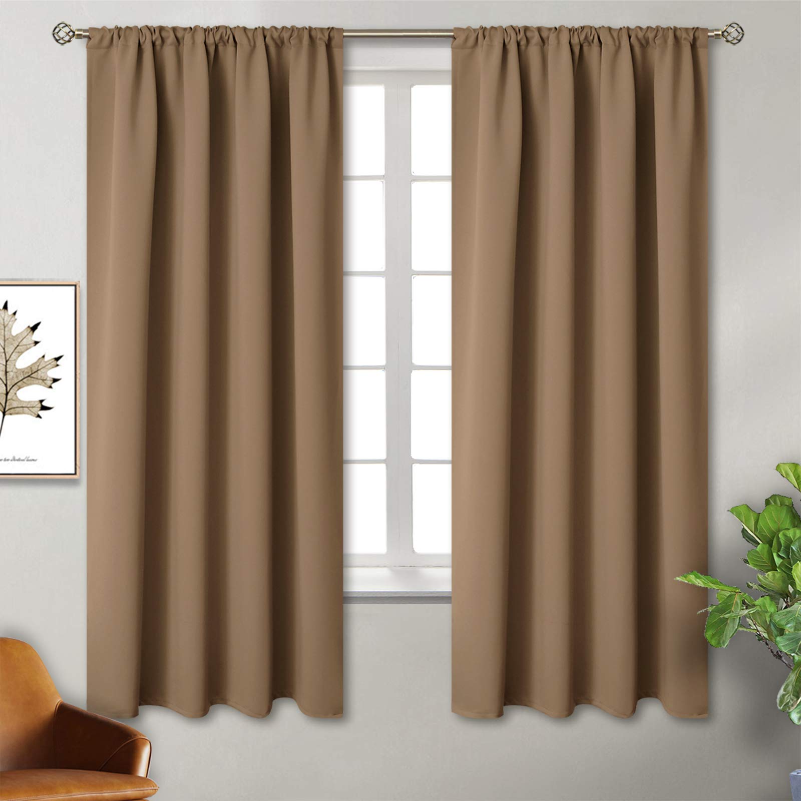 BGment Taupe Blackout Curtains 63 Inches Length - Pocket Thermal Insulated Room Darkening Curtain for Living Room Bedroom Office, 42 x 63 Inch, 2 Panels — image 1