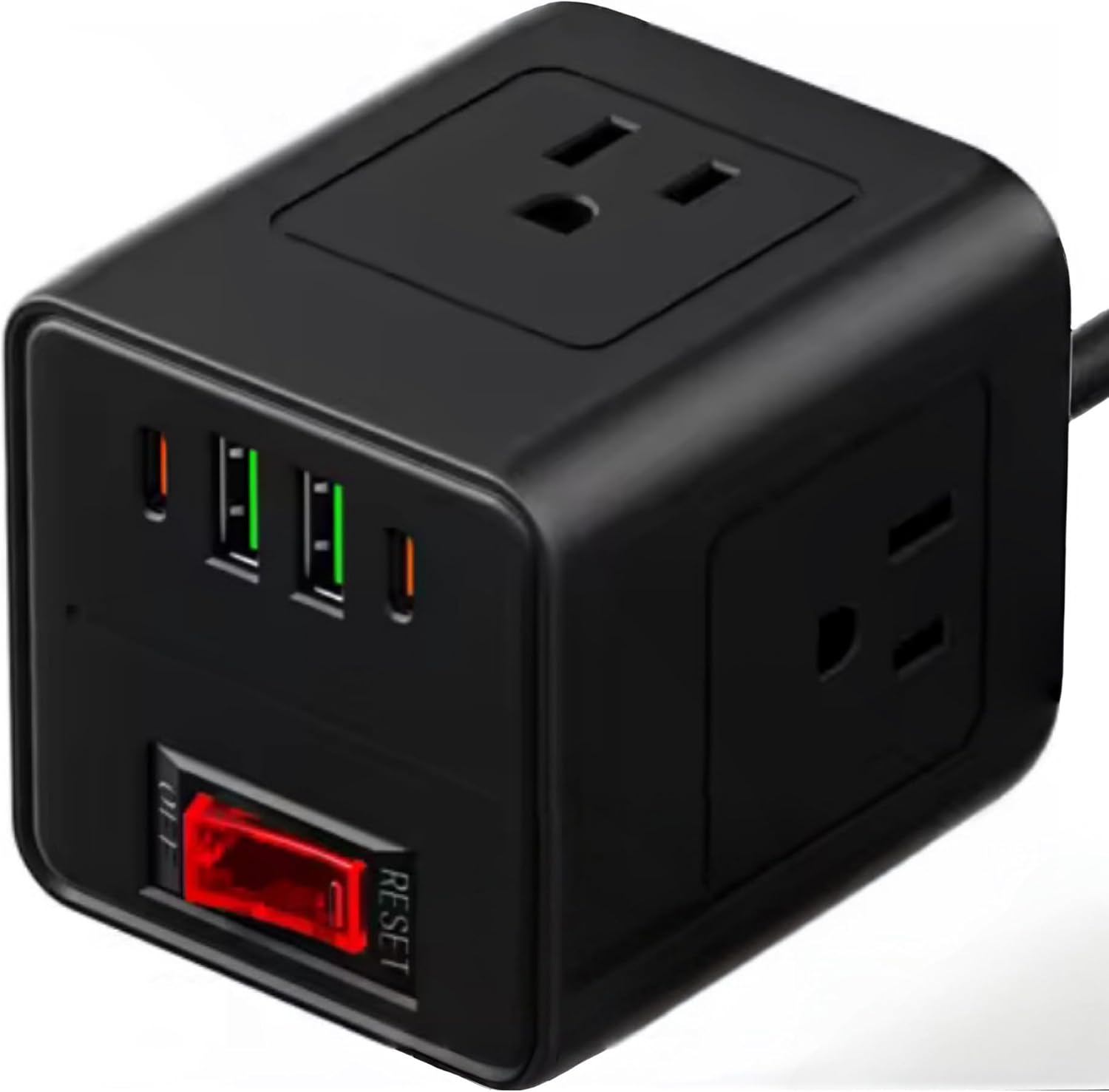 MBBS Energy Dice Surge Protector with 3 AC Retailers & 4 USB Ports (2 USB-C), Compact Energy Strip with 5 Ft Extension Twine, House-Saving Design for Dwelling, Workplace & Journey, Black (5 Ft)