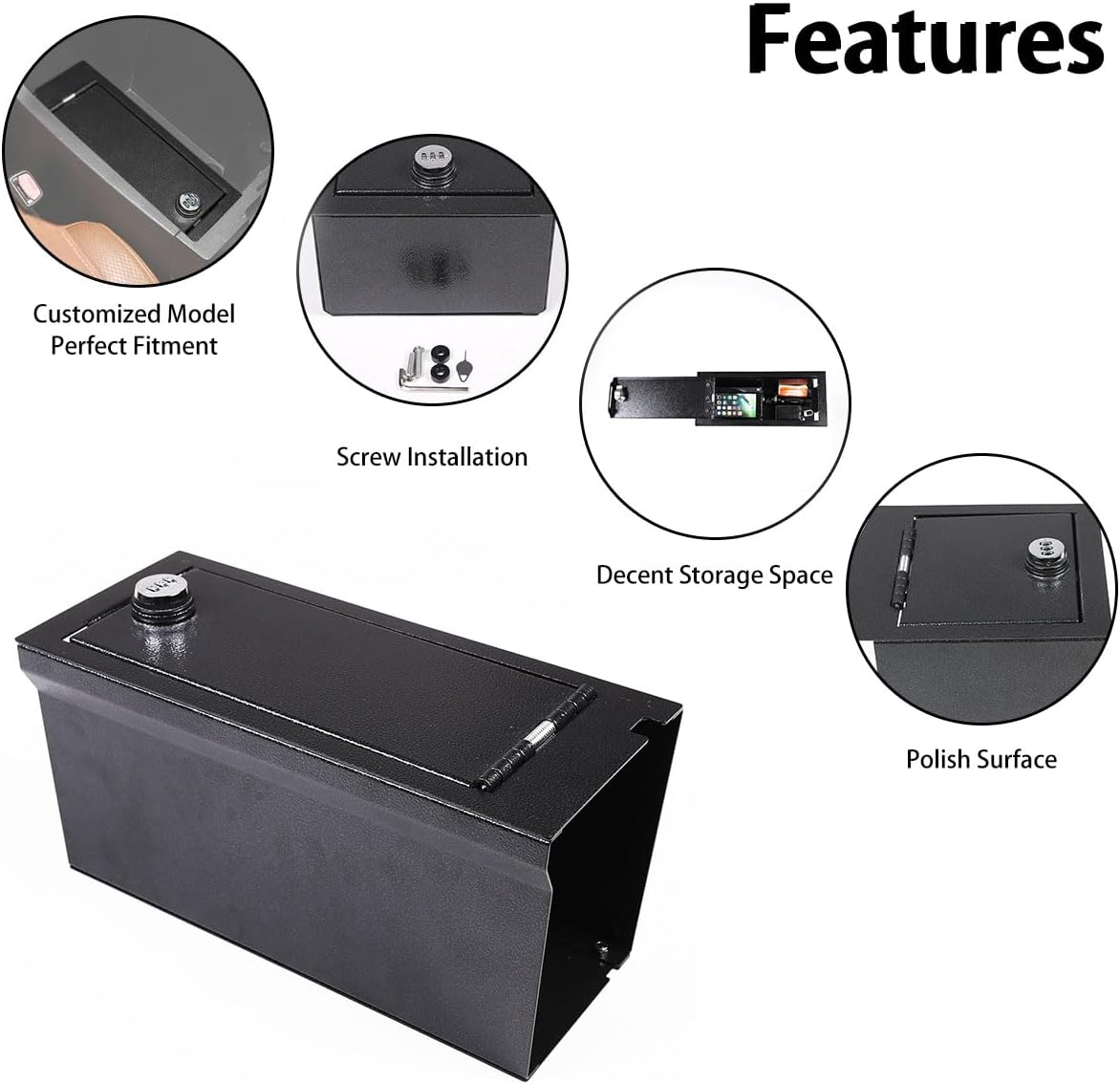 Car Center Console Safe Lockbox Insert Lock Vault Box Extra Storage Compatible with Toyota Tundra 2014-2021 Pickup Trucks Car Safety Security Anti-Theft Locking Device (Style B)