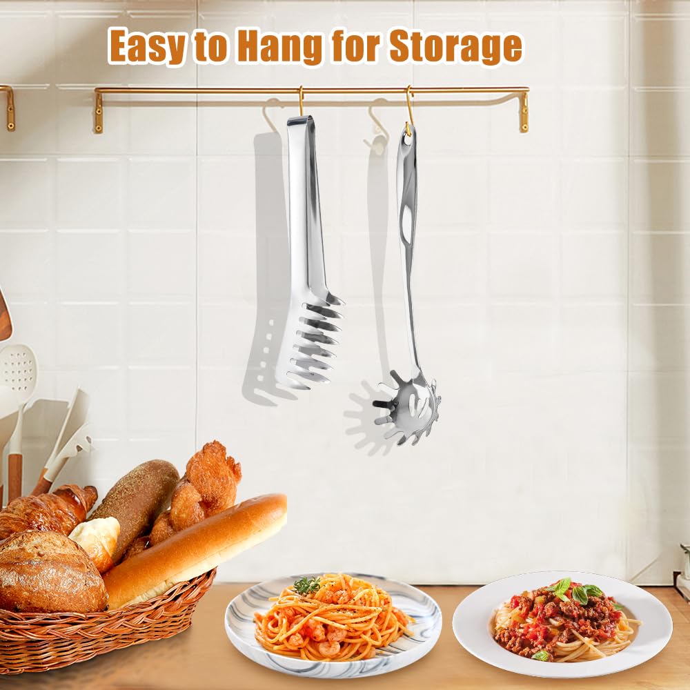 Set Ustensiles Spaghettis En Acier Inoxydable - Cuillère, Pince Et Outil Doseur - Pour Cuisine Et Service