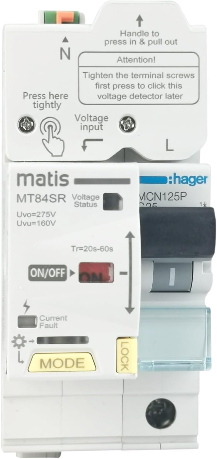 MT84SR Technology Over Under Voltage Protection Automatic recloser with 1P C25 MCB Circuit Breaker(6A,3)