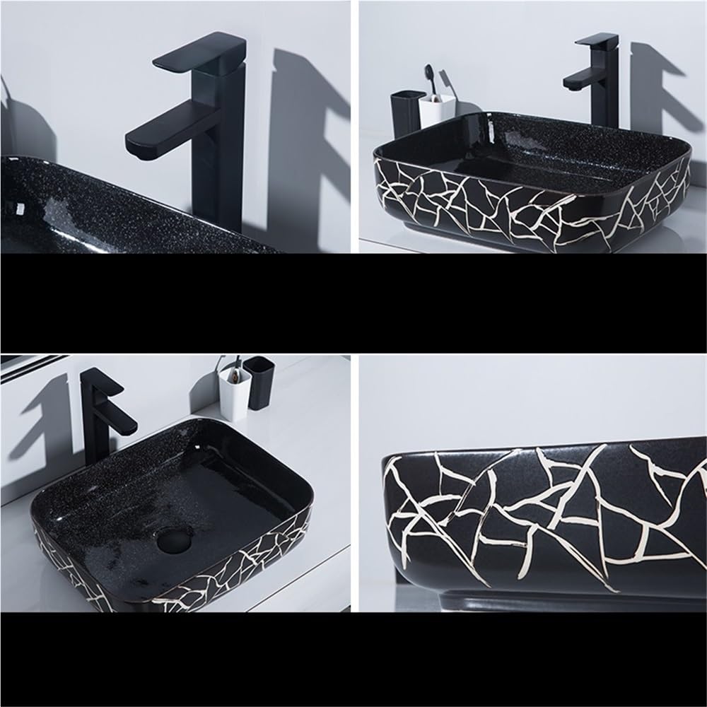 Umywalki łazienkowe Nowoczesna minimalistyczna czarna ceramiczna umywalka nablatowa Home Art Basin z baterią i odpływem