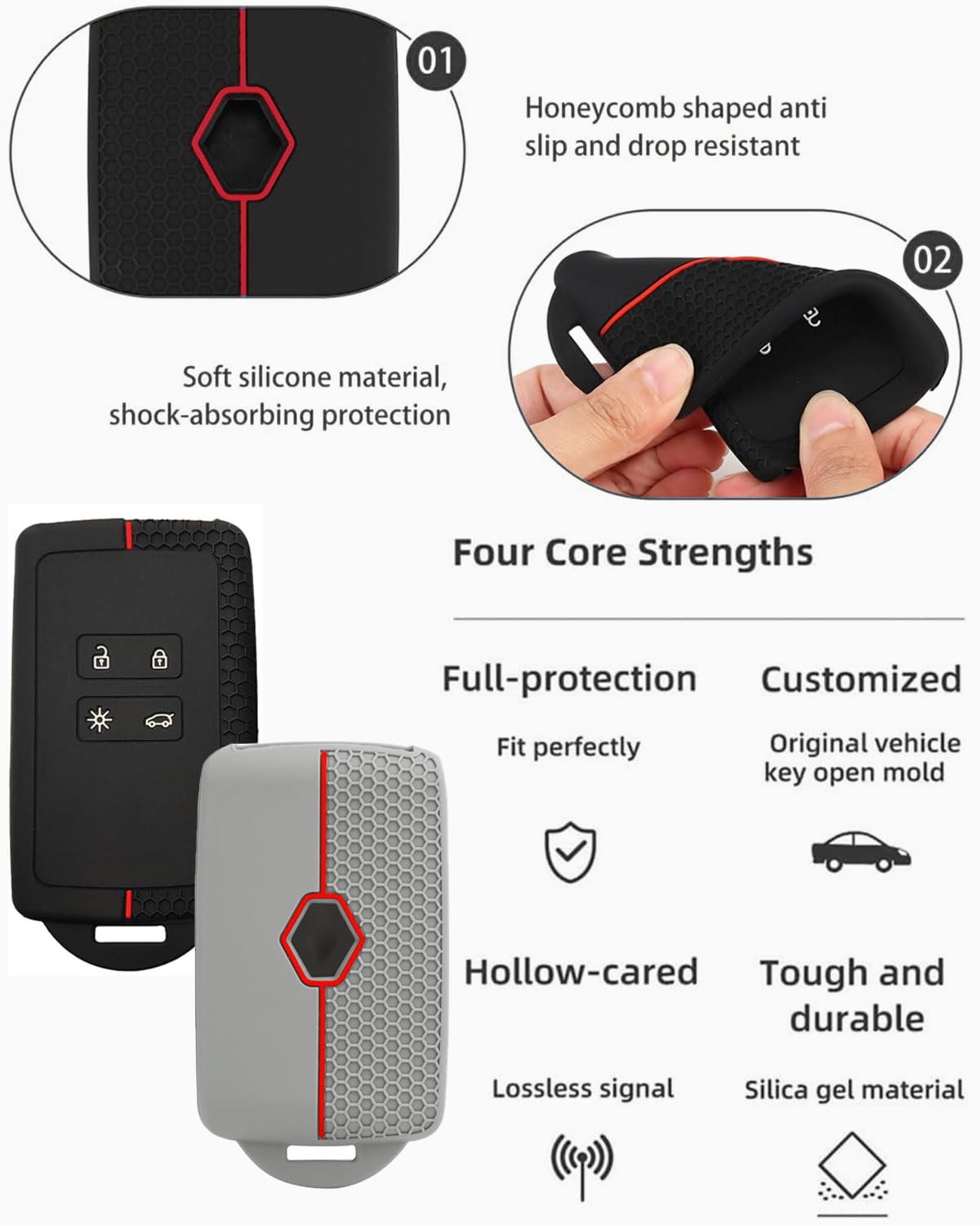 Silicone TPU Cover Chiave Renault Clio Megane Koleos Kadjar Kangoo Twingo Talisman Captur Space Dacia Duster, 4 pulsanti, 2 Pezzi