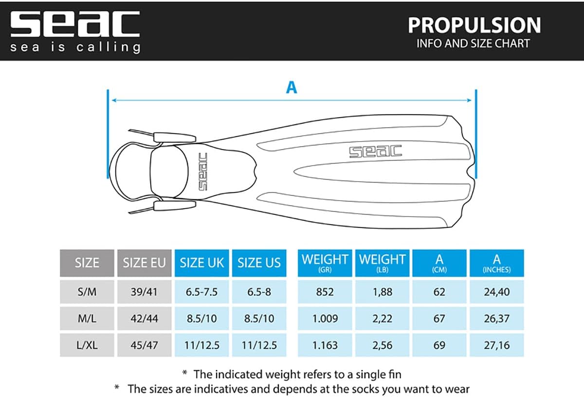 SEAC Propulsion, Diving Fins with Adjustable Strap, Made in Italy