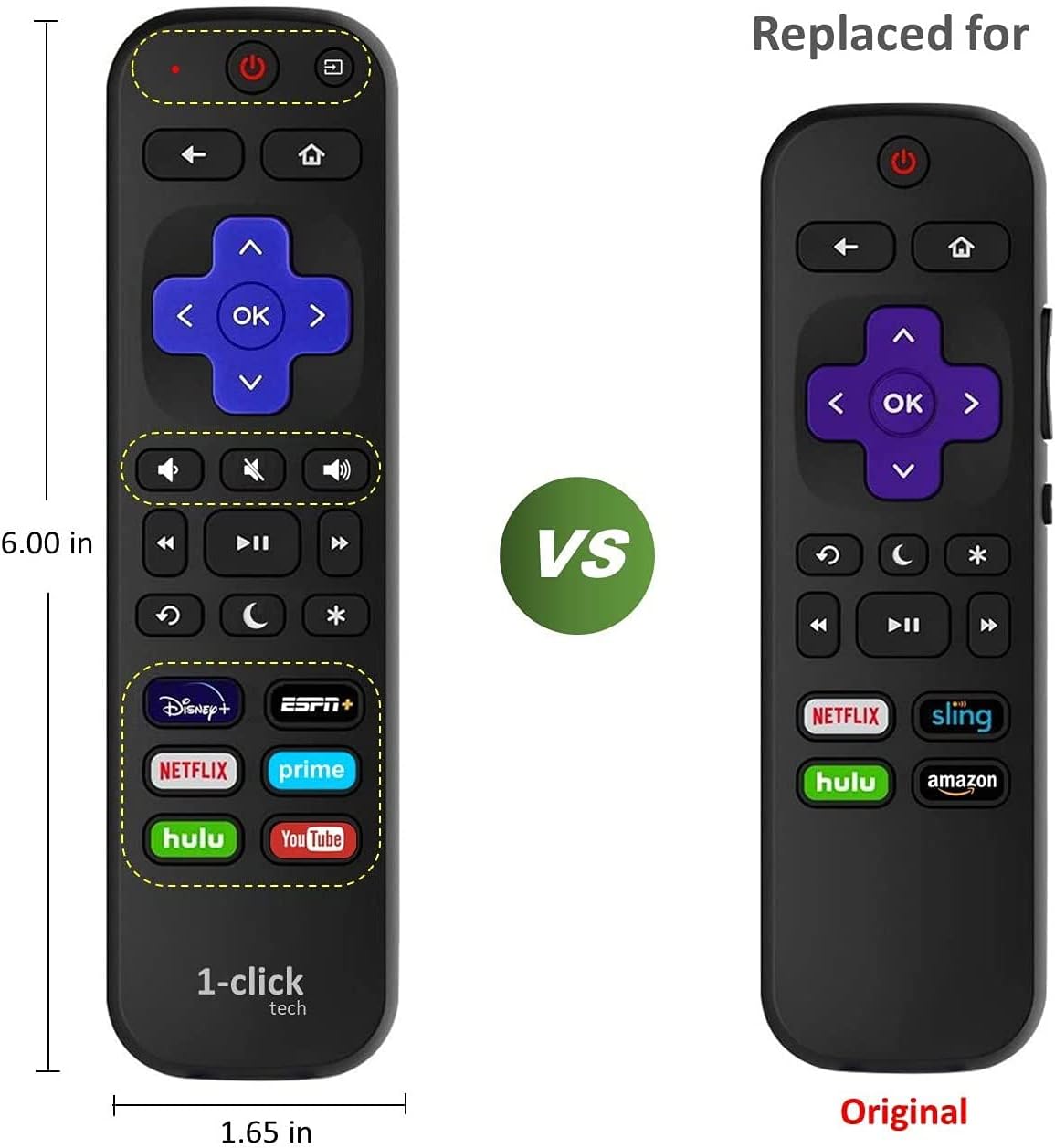 1-clicktech IR Remote Replacement for Smart TV with Updated 6 Shortcuts (TCL Remote)