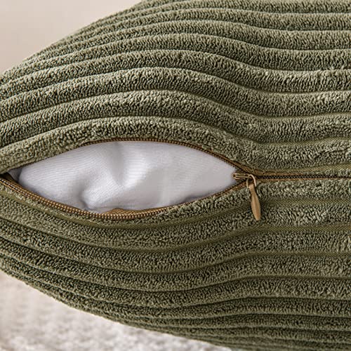 EMEMA Cushion Covers Corduroy Square Throw Pillow Covers Striped Soft Sham Home for Sofa Couch Bedroom Decorative Pillowcases 18x18 Inch 45x45cm Set of 2 Olive-green - Image 3