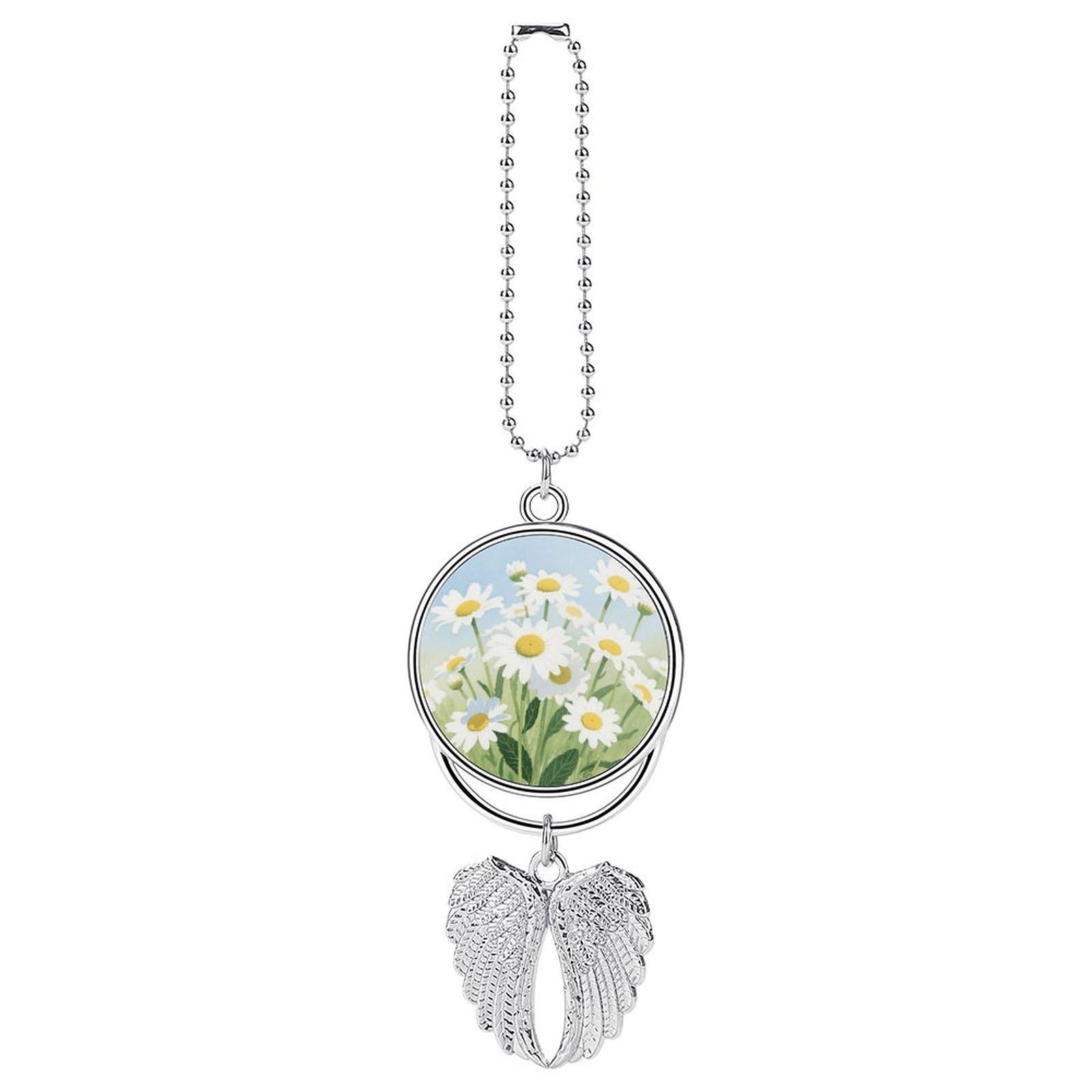 Watercolor Daisy Car Pendant Car Rearview Mirror Pendant Custom Photo Car Hanging Ornament Car Rear View Mirror Hanging Accessories Angel Wing Car Charm Gift for Men Women