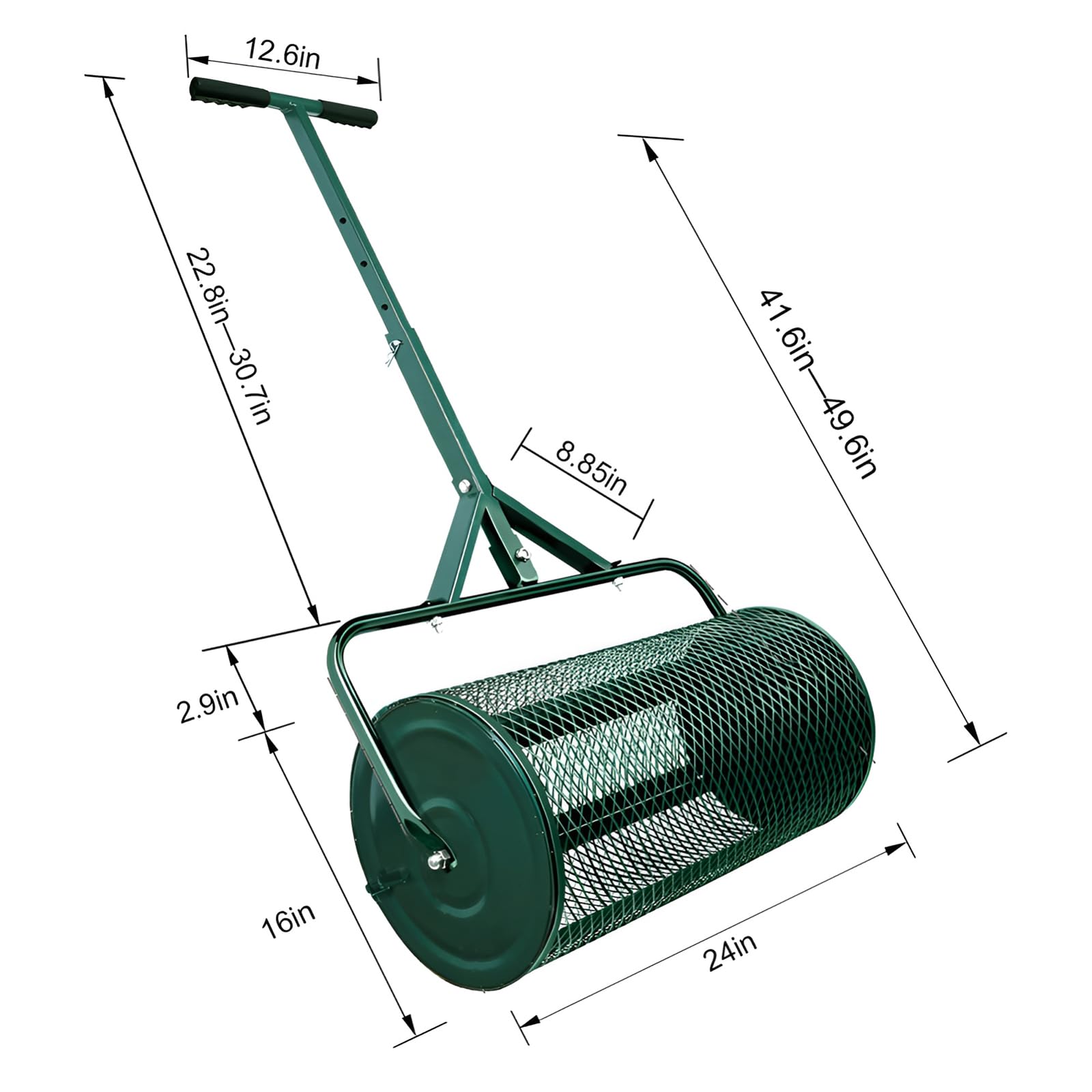24" rozsiewacz torfu, uniwersalny rozsiewacz nasion, rozsiewacz kompostu, ulepszony wytrzymały rozsiewacz metalowy do trawników i ogrodów do nawożenia wierzchniego i sadzenia sadzonek