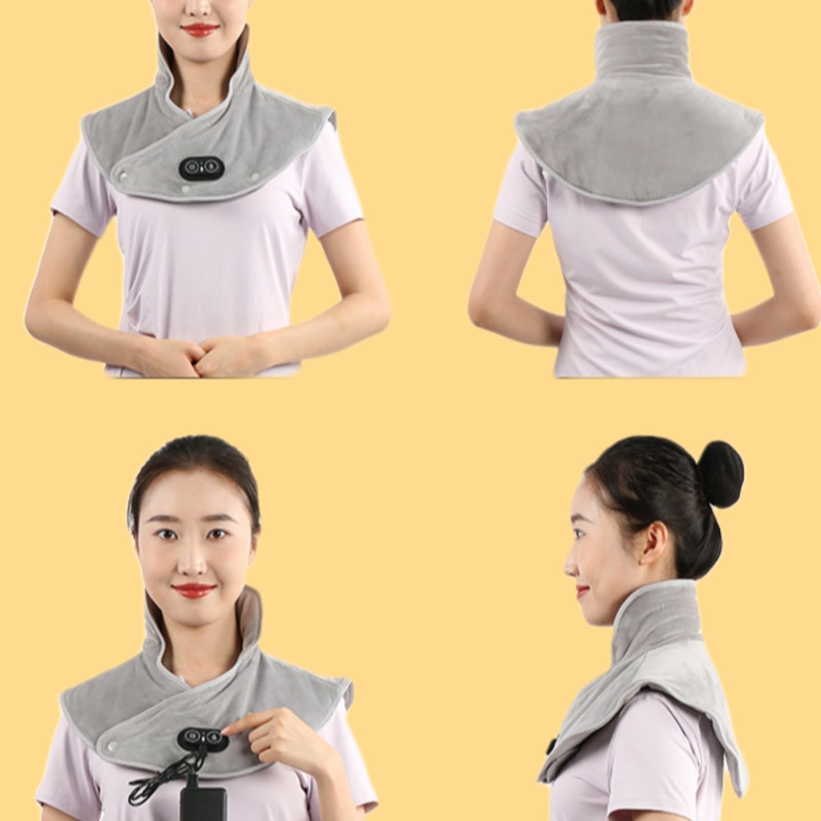 Almohadilla térmica para Cuello y Hombros, eléctrica, con 3 Opciones de Calor y ajustes de Masaje (Gris)