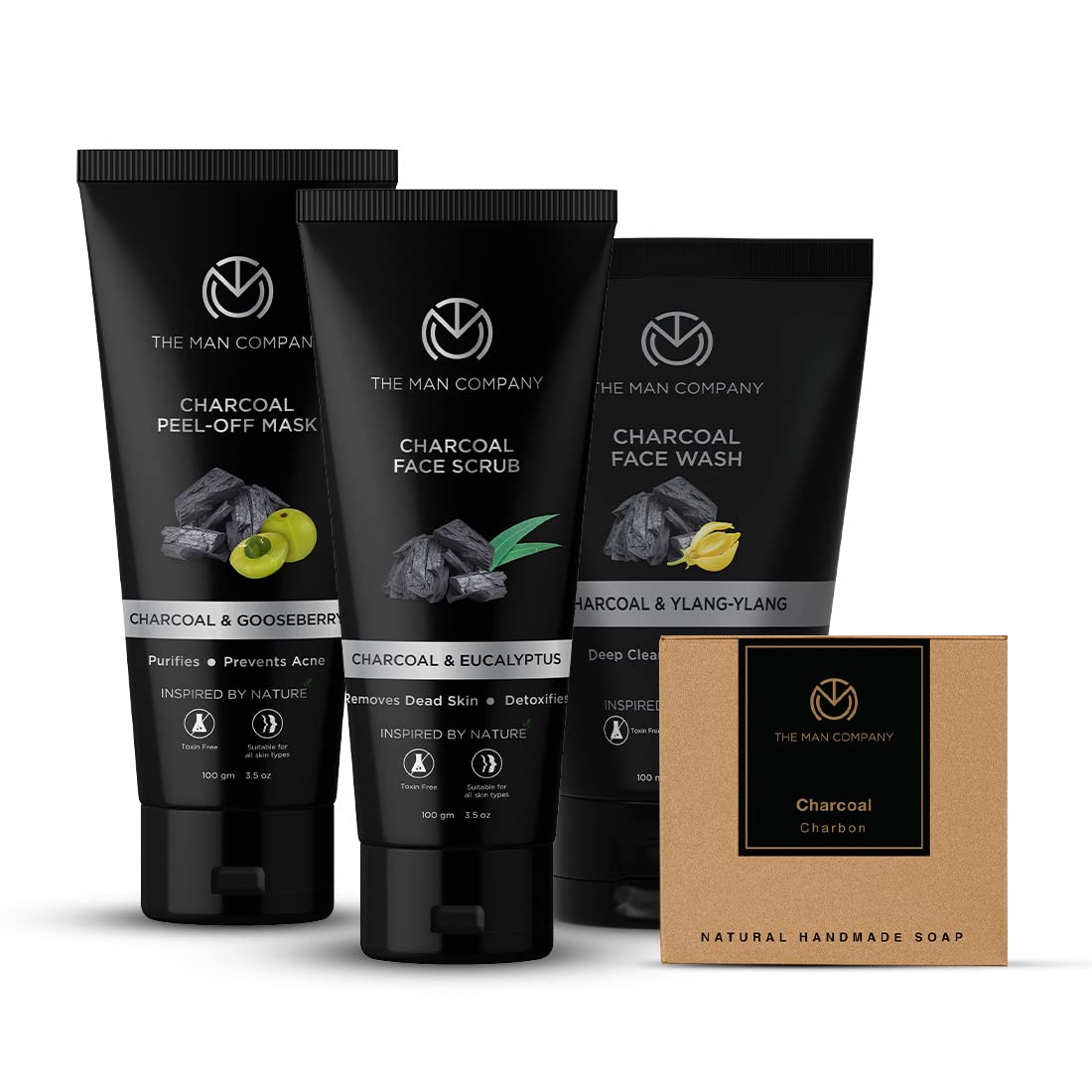 The Man CompanyComplete Face & Body Detox Kit (Charcoal Peel Off Mask+ Charcoal Face Scrub+ Charcoal Face Wash+ Charcoal Soap) Pack Of 4