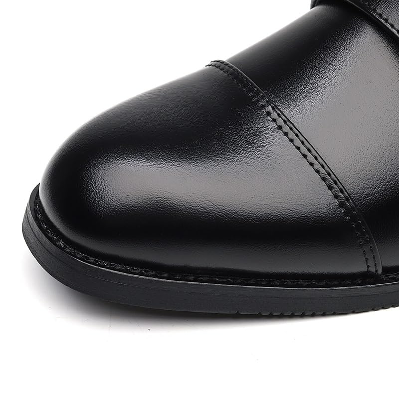 HOOENG Formal Shoes Dress Oxford for Men Slip On Round Burnished Toe PU Leather Double Monk Strap Cap Toe Rubber Sole Block Heel Slip Resistant Outdoor4