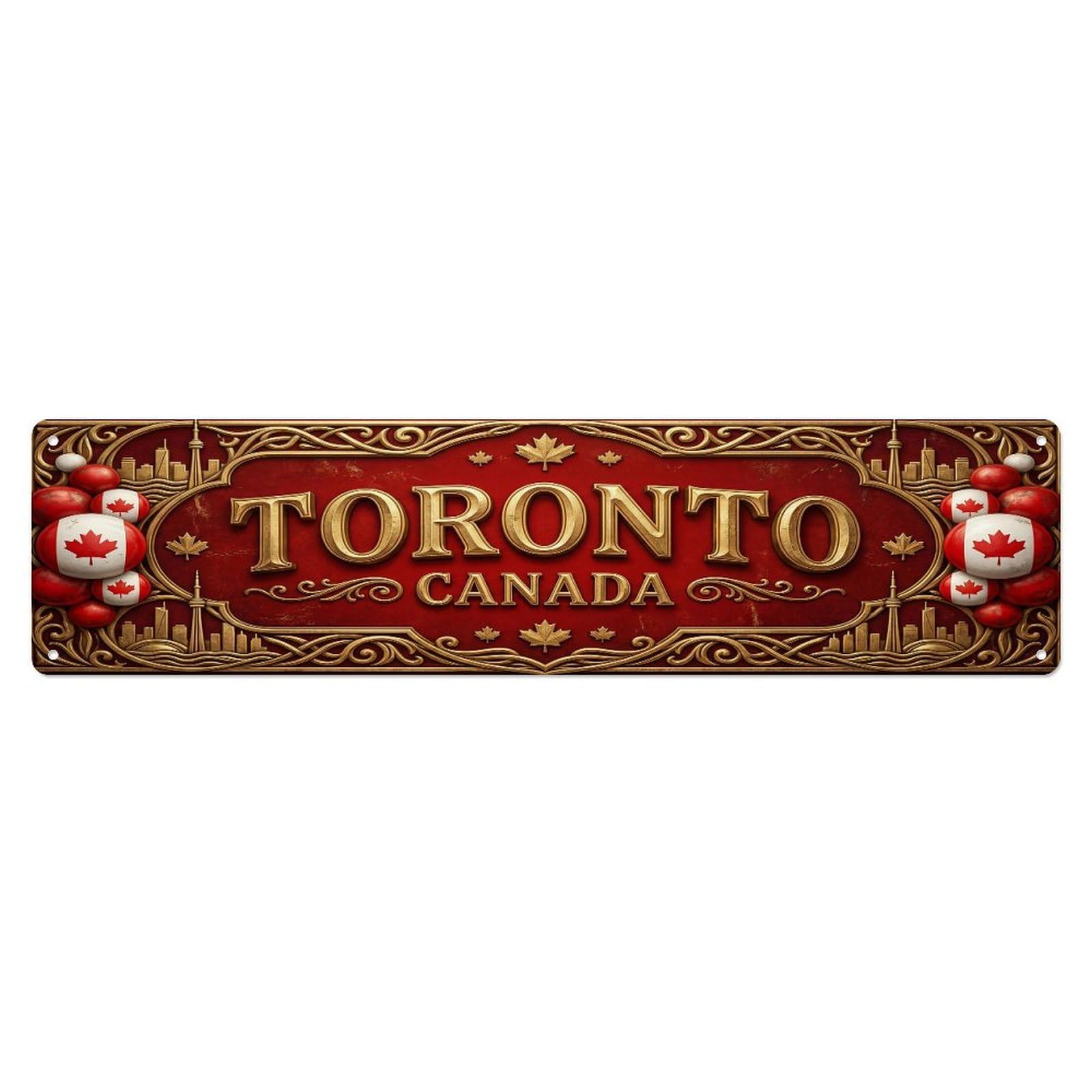 Olhnbad 4X16inch(10X40cm) Vintage Toronto Canada Flag Pattern Metal Tin Sign