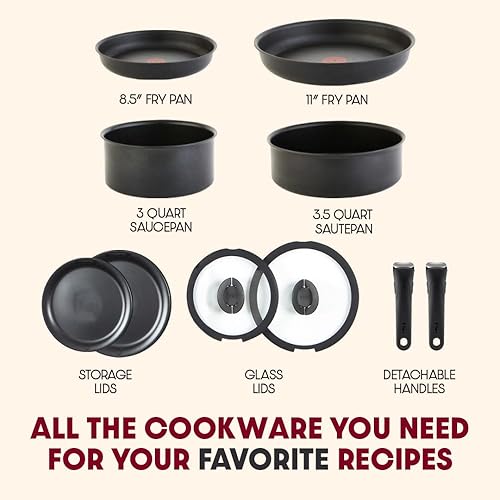 Miniatura 3 de T-fal Ingenio - Juego de utensilios de cocina antiadherentes, 10 piezas, inducción, apto para horno 500F, ollas y sartenes, asas desmontables, apto