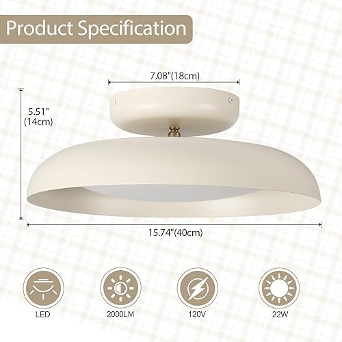 Miniatura 3 de Lámpara de techo LED moderna regulable, lámpara de techo semiempotrada de 15.7 pulgadas, lámpara de ángulo ajustable, acento de latón, para