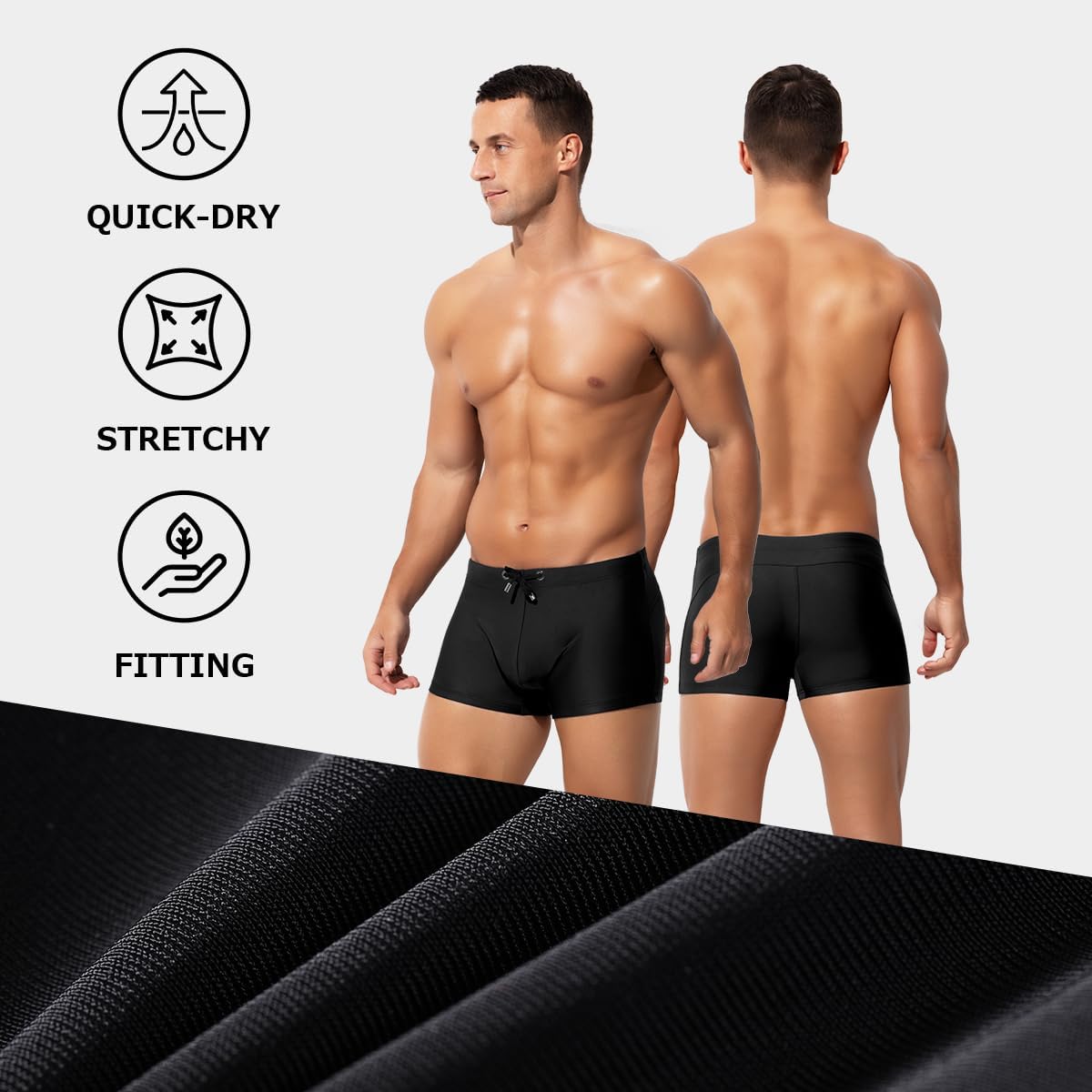 Arjen Kroos Men's Classic Solid Square Cut Swimwear Sexy Tight Swimming Trunks Tan Through Bikini Swim Briefs - Image 4