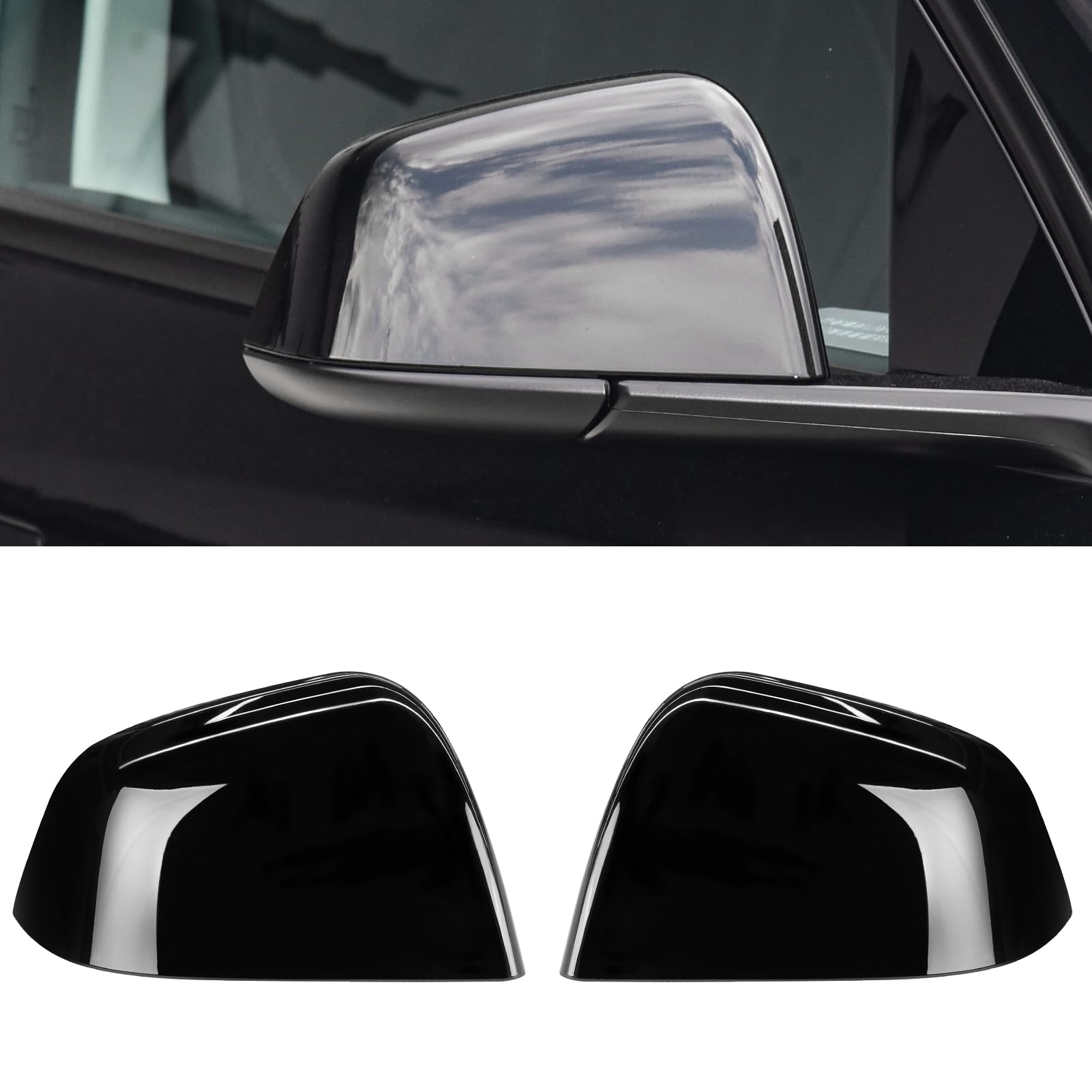 TTCR-II 2 PCS Kompatibel mit Rückspiegel Abdeckung Tesla Model Y 2020 2021 2022 2023 2024 Ersatzspiegelabdeckungen Model Y Seitenspiegelgehäuse Links und Recht (Glanz Schwarz)