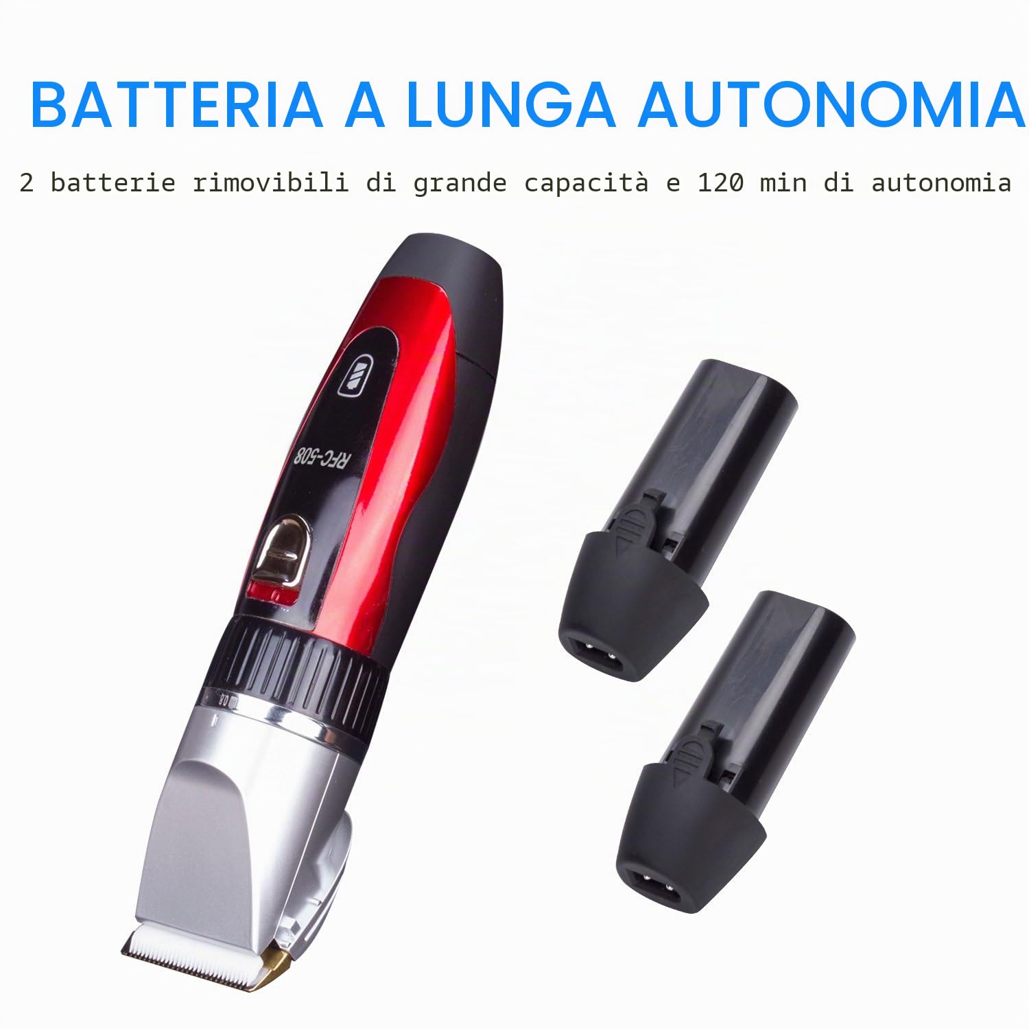 Surker Rasoio Elettrico Regolatore Barba e Capelli a 4 pettini e 5 lunghezze selezionabili 2 batterie