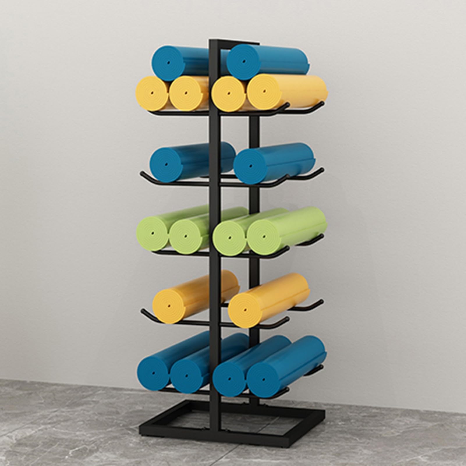 Support tapis de yoga rangement mural rouleau de massage noir