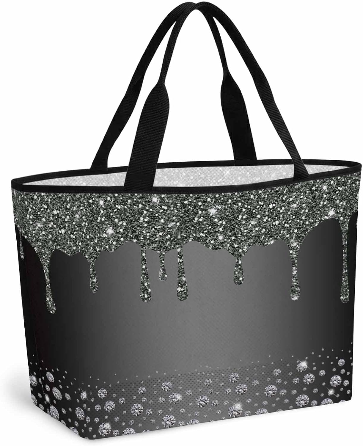 Black Grey Mesh Beach Bag,Modern Abstract Diamond Luxury Gradient Large Beach Tote Waterproof Sandproof Swim Toys Pool Bag