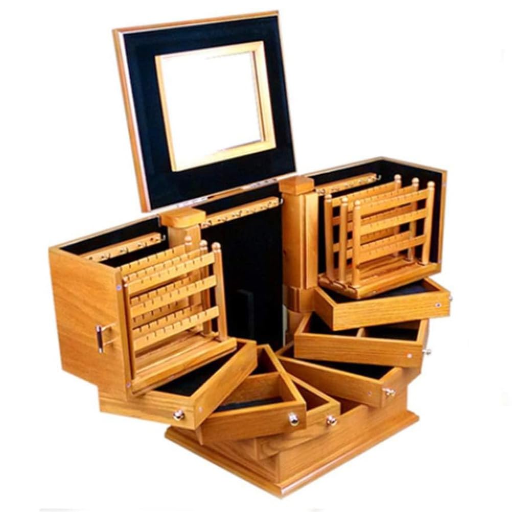 Lshtshf-ou Large Jewelry Box Capacity Solid Wood Hand Ring Earring Necklace Storage Multi-Layer(White)