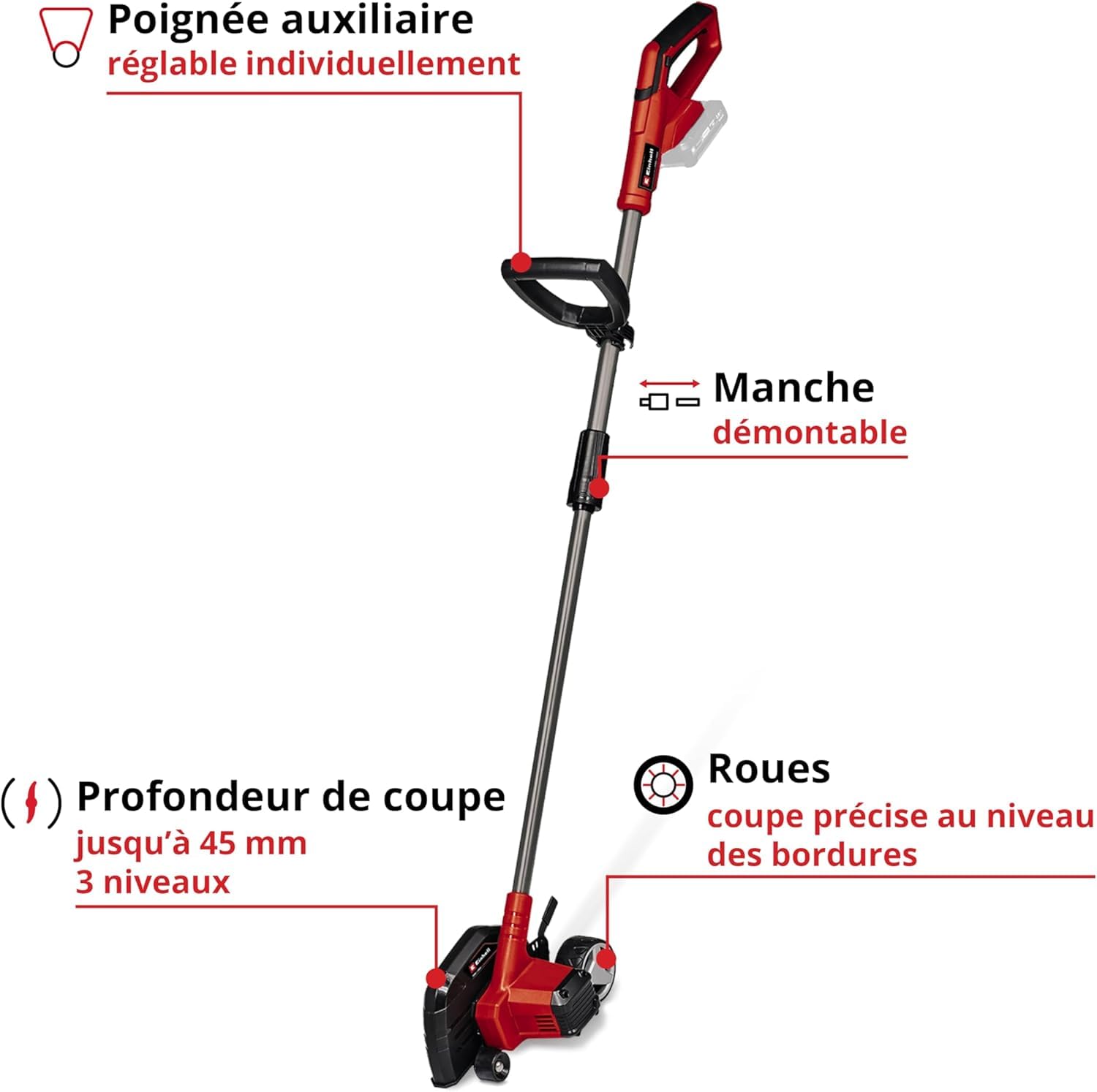Einhell Coupe-Bordures sans Fil GE-Le 18/190 Li - Solo Power X-Change (18 V, réglage Profondeur 3 Niveaux, Manche démontable, revêtement Softgrip) Livré sans Batterie ni Chargeur