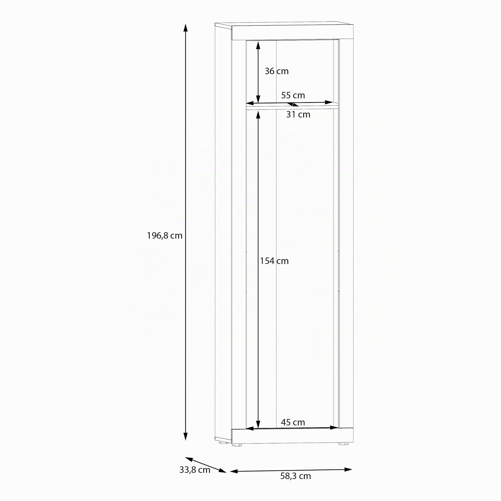 Forte BACCIO Garderobenschrank 60, moderner Flurschrank, 1-türig, Mehrzweckschrank, Holzwerkstoff, Artisan Eiche|Weiß, 58,3 cm breit x 196,8 cm hoch x 33,8 cm tief