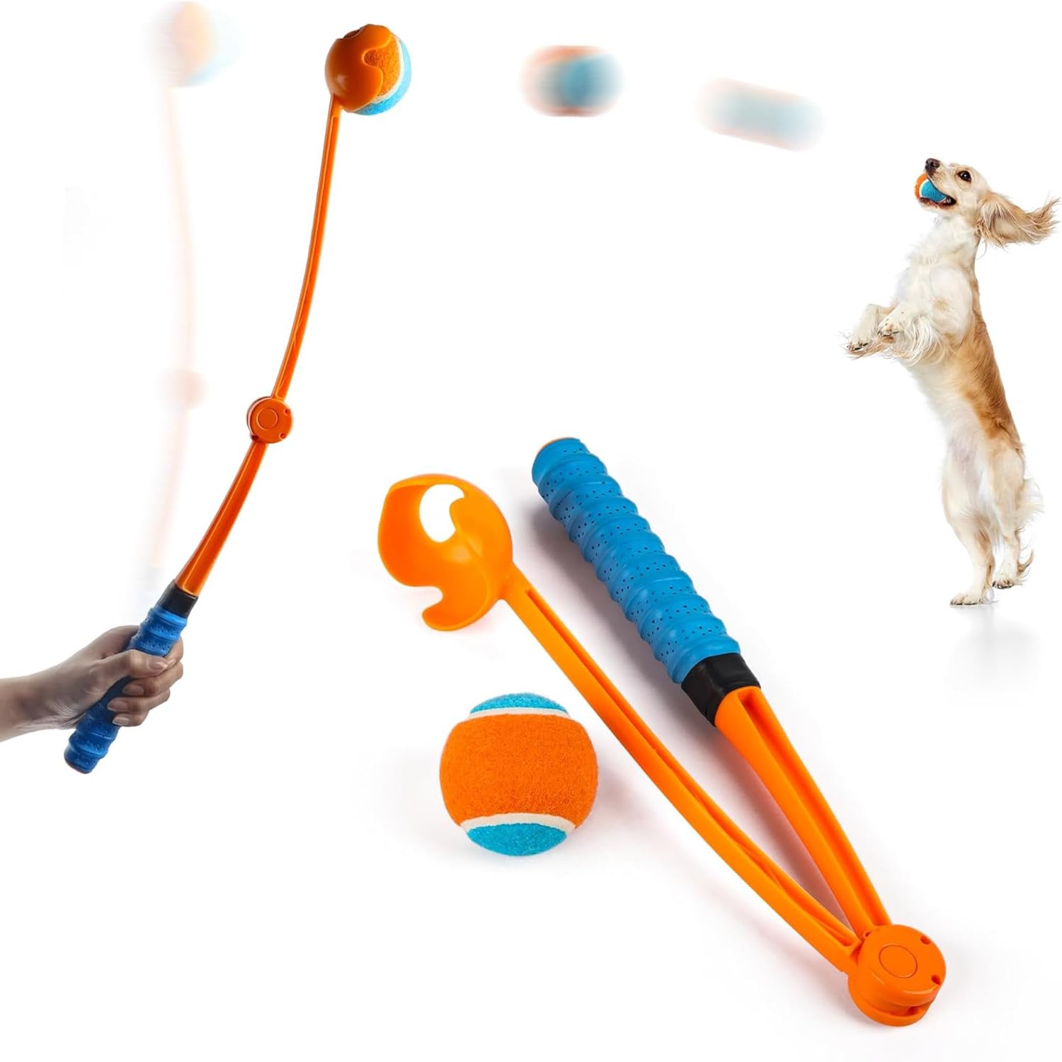 Zheigaoxea 25" Foldable Dog Ball Launcher for Large Dogs Tennis Ball Throwerwith Soft Racket-Like Handle Grip, Includes 2.5 Inch Ball