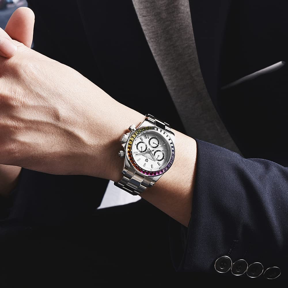 RollsTimi Orologio da uomo Orologio sportivo multifunzione Movimento cronografo al quarzo Giappone VK63 Cinturino in acciaio inox impermeabile 100M