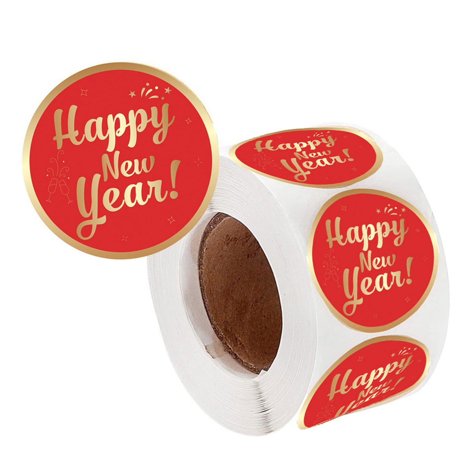 CUNZJIA 500Counts Happy New Year Sticker 38mm Adhesive Wrapping Labels Sticker for Present Case Package Card Candy Bag
