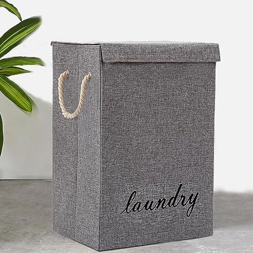 Laundry Basket Dirty Washing Clothes Storage Folding Bin Bag Hamper With Lid (Style 3, Grey)