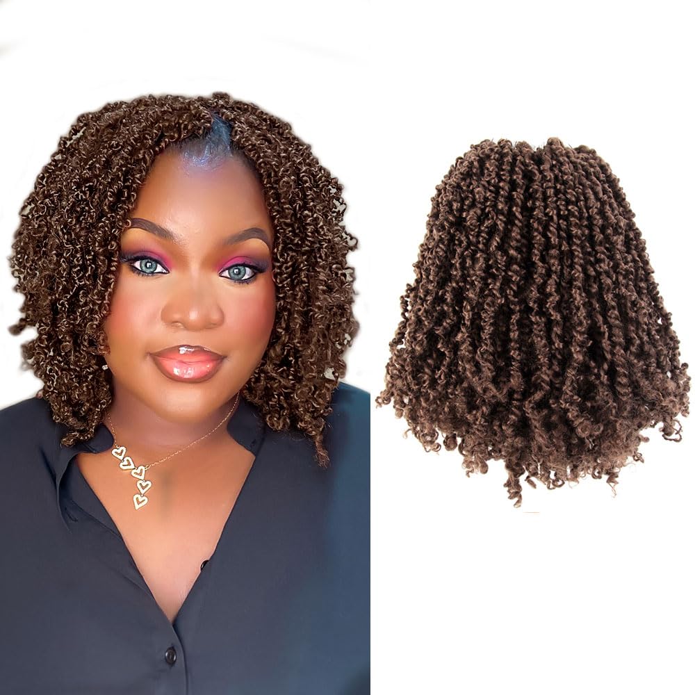 8 Inch 10 Packs Yanky Twist Crochet Hair Pre-twisted Light Brown Kinky Mini Spring Twist Small Curly Senegalese Twist Braids (30#)