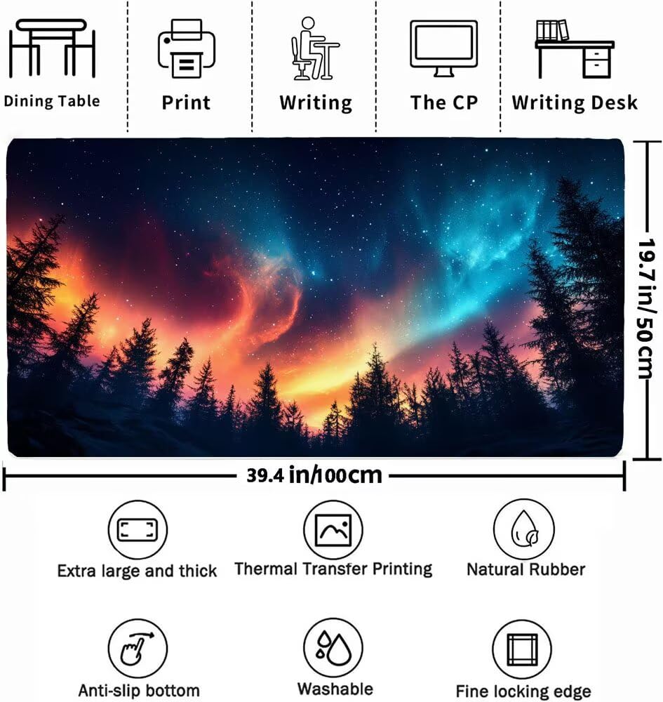 Kolorowa podkładka pod mysz dla graczy, podkładka pod mysz xxl 1000 x 500 x 3 mm, leśna mata na biurko ze zszytymi krawędziami i gumową podstawą, wodoodporna podkładka pod mysz nadaje się do biura
