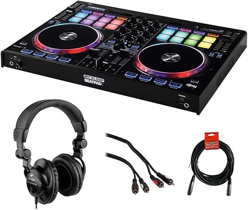Reloop BeatPad 2 - Controlador de plataforma cruzada con auriculares para monitor Polsen HPC-A30, cable de audio RCA de 5.9in y cable XLR
