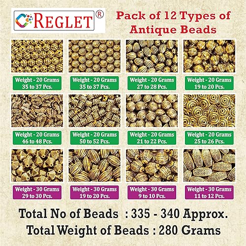 Image of 340 Pcs Golden Antique DIY Beads for Jewellery Making Kit, Beads for Bracelet Making Kit, Beading, Beadwork, Crafting, Embroidery, Bead Craft, Pearls for Craft - Acrylic, 280g, 12 Designs