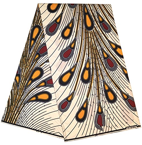 African Ankara Fabric African Wax Print Fabric for Sewing Dress Clothing Designs Wax Material for Fashion, Dresses, Top, Skirt, Jewelry, Shoes, Bags, Head Wraps. 6 Yards (White)