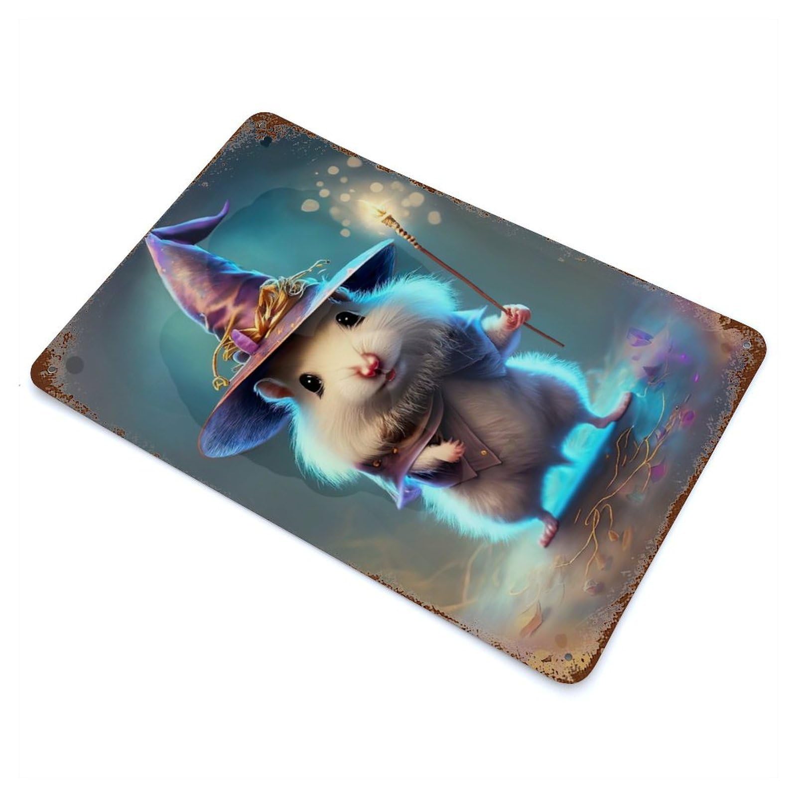 Garage Style Wizard Hamster Decorative Tin Sign 11.8"x7.9", Rustic Home Decor for Bar And Workshop