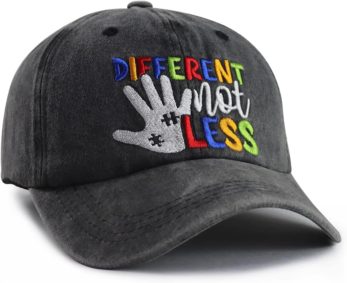 Different Not Less Autism Hat for Women Men, Funny Adjustable Cotton Embroidered Autistic Baseball Cap - Image 3