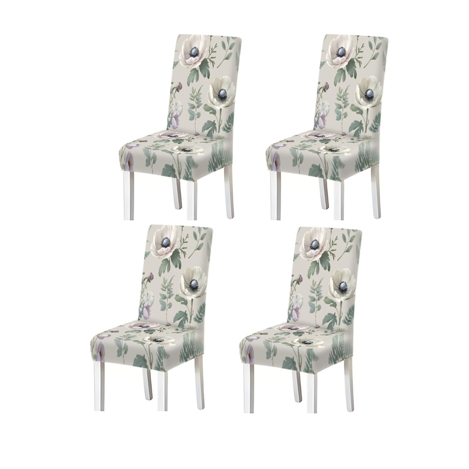 BOSUYBN Watercolor White Anemone Floral Botanical Print Stretch Dining Chair Covers, For Home Kitchen Dining Room Party, 2/4/6 PCS Furniture Protectors for Home Dining Room(4PCSChair cover)