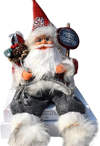 Figuras de Papá Noel, decoración de Papá Noel sentado de Navidad para habitación, chimenea, centros de mesa, decoración de ventana (gris)