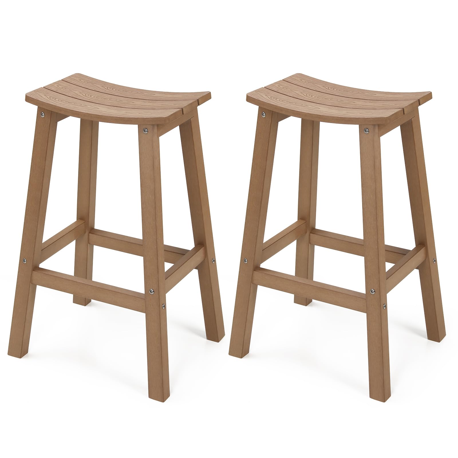 Stoog All-Weather Bar Stools Set of 2, 28" Outdoor Barstools with 400 lbs Capacity, Realistic Wood-Grain Texture, for Bar, Kitchen Counter, Pool &amp; Patio, Teak