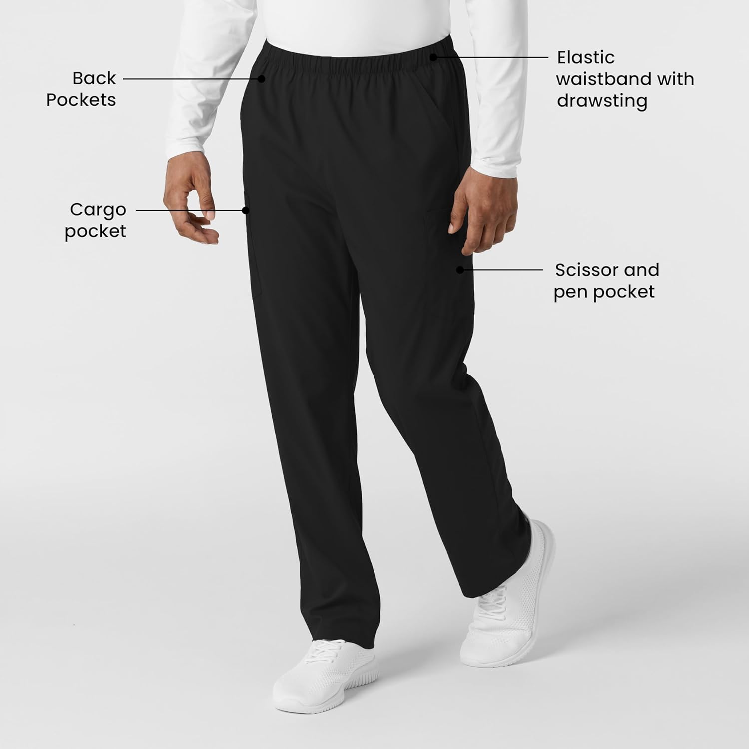 Wink Scrubs Unisex, Boundless, Straight-Leg Pants with Tuck-in Drawstring and 6 Pockets, Black, S - Image 2