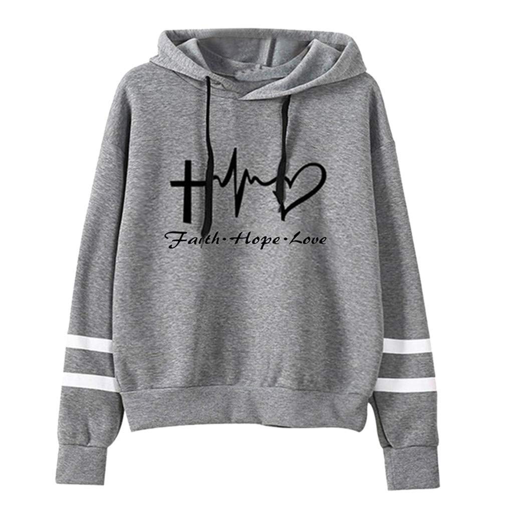 Hooded Women Solid Letters Printing Stripe Long Sleeves Hoodie Sweatershirt Pullover Tops