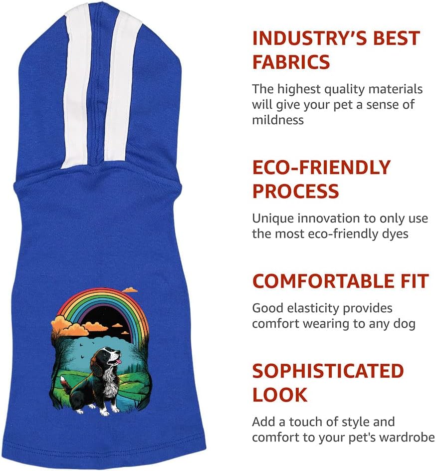 Rainbow Design Dog Shirt with Hoodie - Kawaii Dog Hoodie - Cute Design Dog Clothing - Black White, S